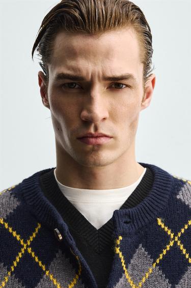 GILET LOSANGES 100% LAINE - Bleu de Zara - Image 4