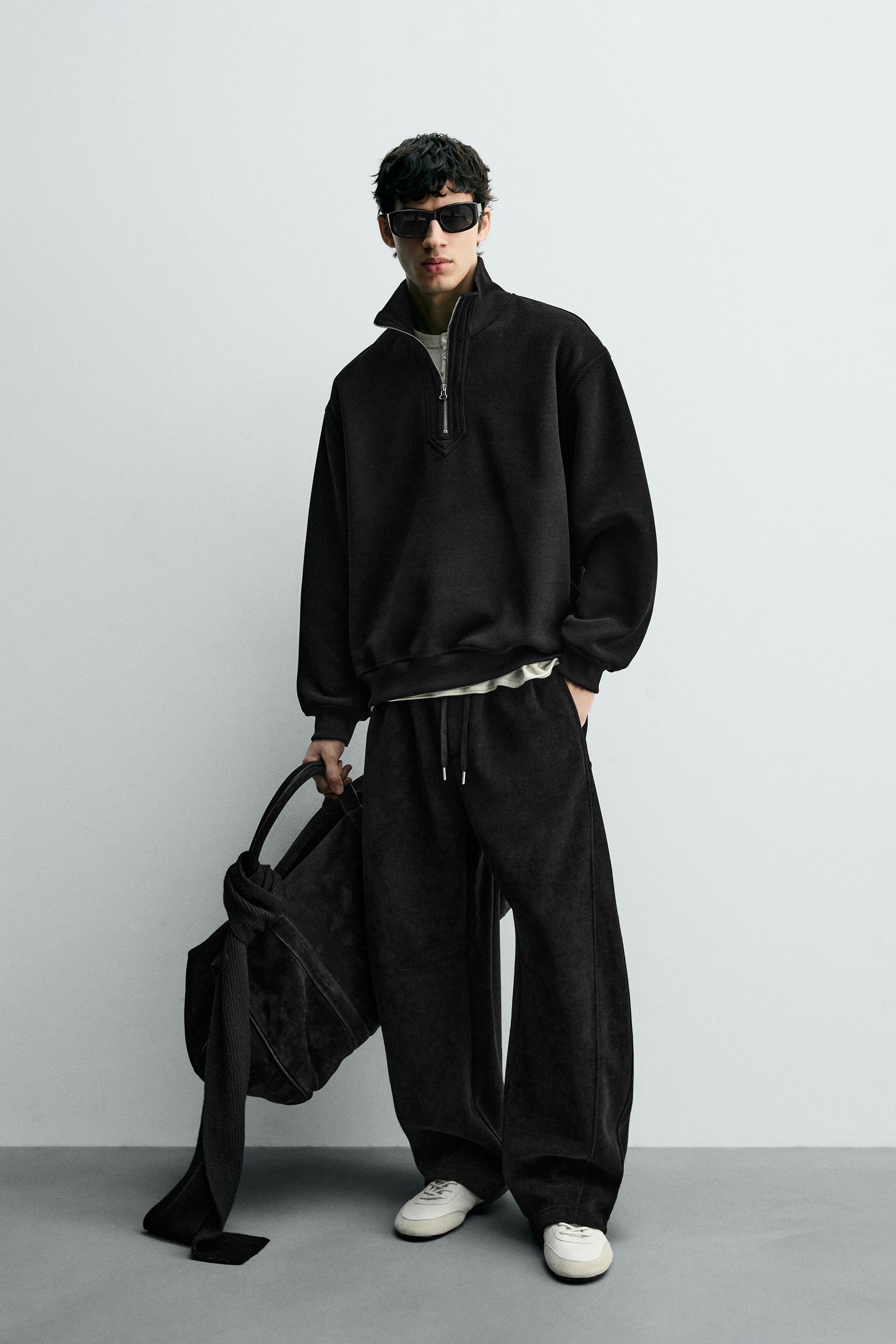 CORDUROY QUARTER-ZIP SWEATSHIRT - Black | ZARA Canada