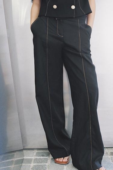 STRAIGHT-LEG TROUSERS WITH CONTRAST TOPSTITCHING - Black by Zara