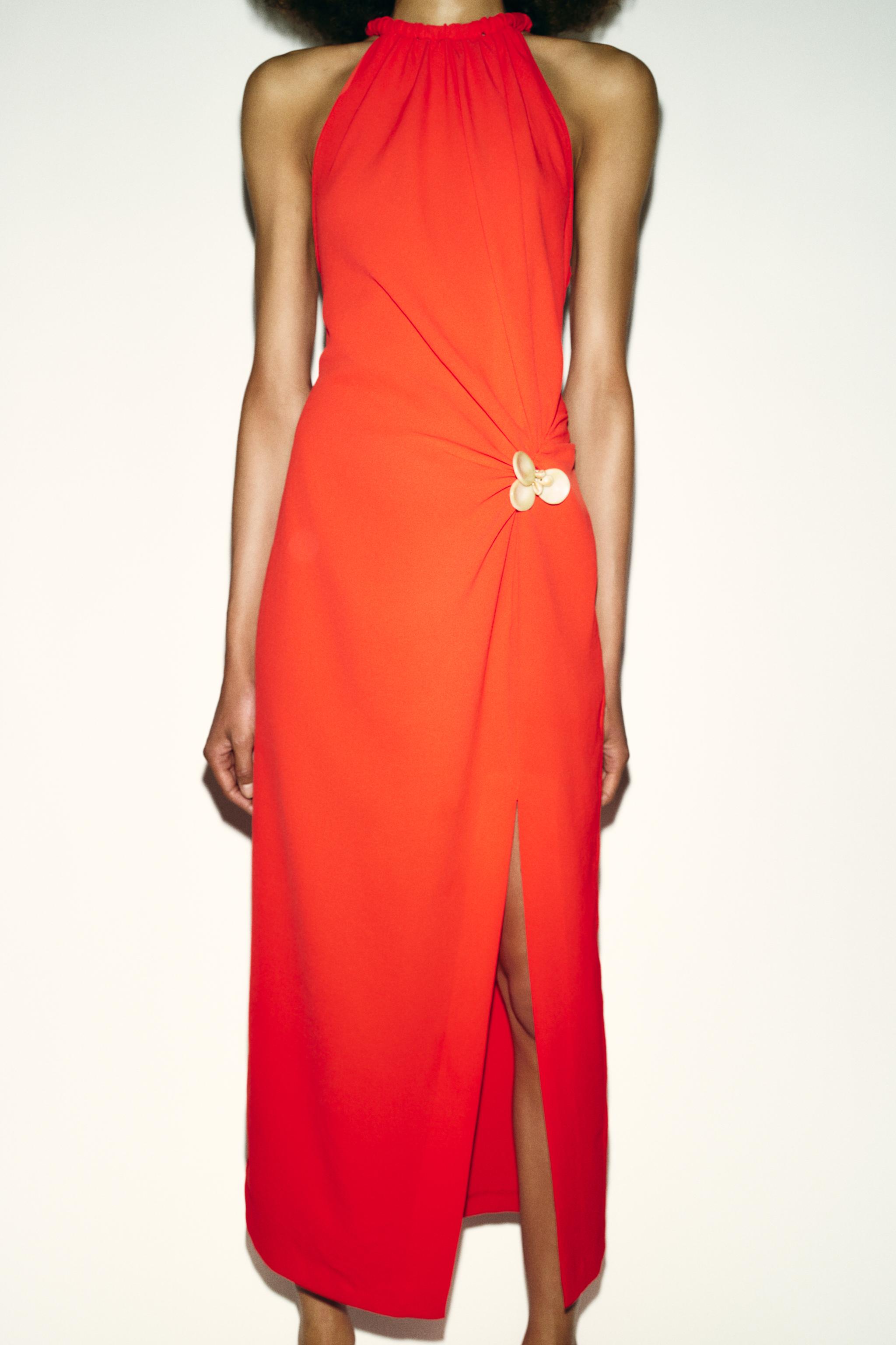 HALTER MIDI DRESS WITH TRIM