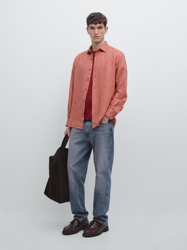 Zara 100% linen slim fit shirt - Red / Orange
