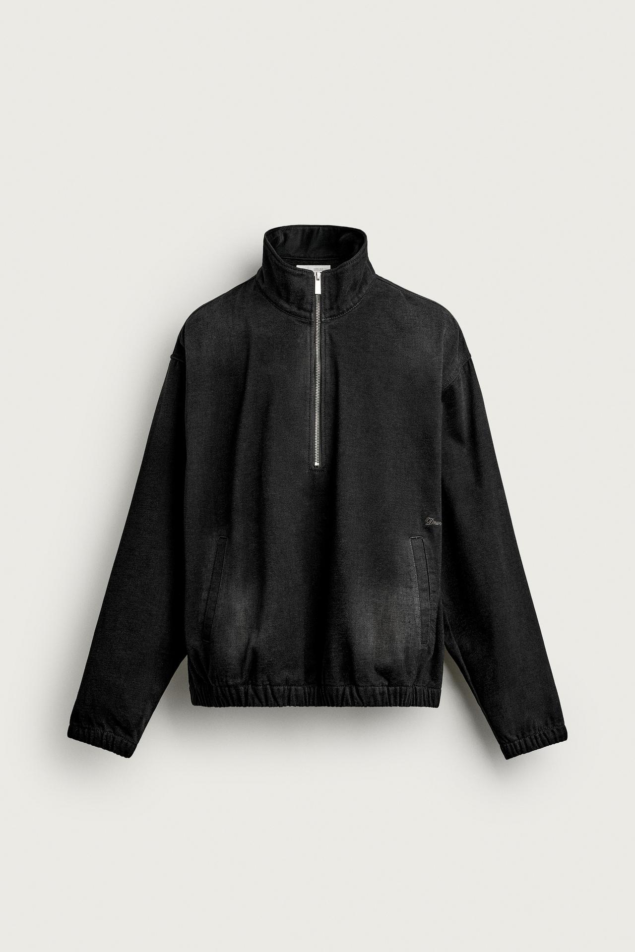 BRUSHED DENIM ANORAK — Black
