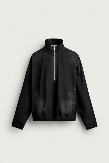 BRUSHED DENIM ANORAK — Black 1