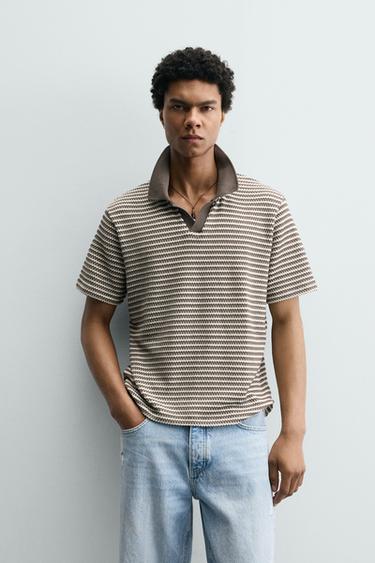 STRIPED TEXTURED POLO SHIRT - striped by Zara