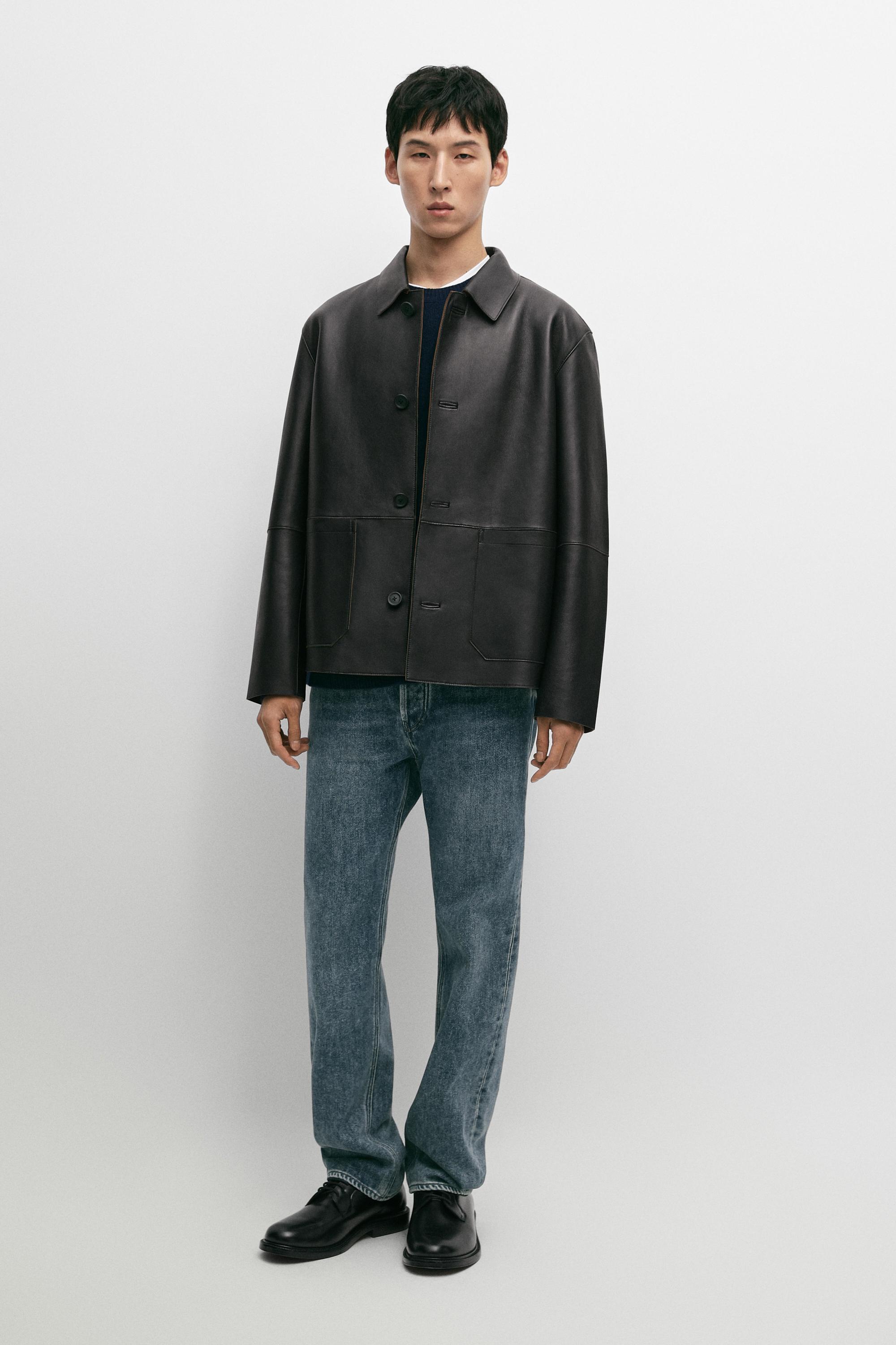 Nappa leather jacket with button detail