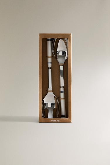 CERAMIC SALAD CUTLERY SET (SET OF 2) - Blue/White by Zara - Image 4