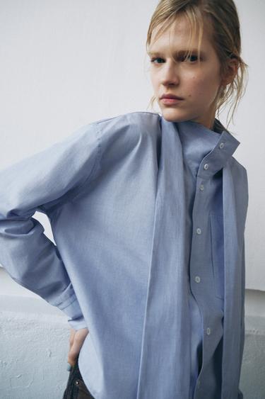 ZW COLLECTION BOW SHIRT - Blue by Zara