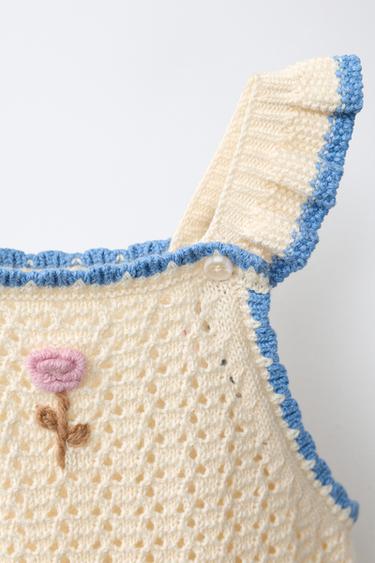EMBROIDERED FLOWER KNIT ROMPER - Ecru by Zara - Image 2