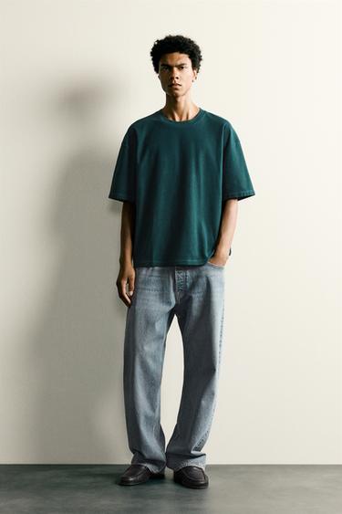 T-SHIRT COUPE DÉCONTRACTÉE À COUTURE - Vert bleu de Zara