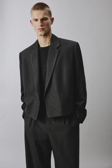 BLAZER COURTE COUPE COSTUME À RAYURES TENNIS - Gris foncé de Zara - Image 4