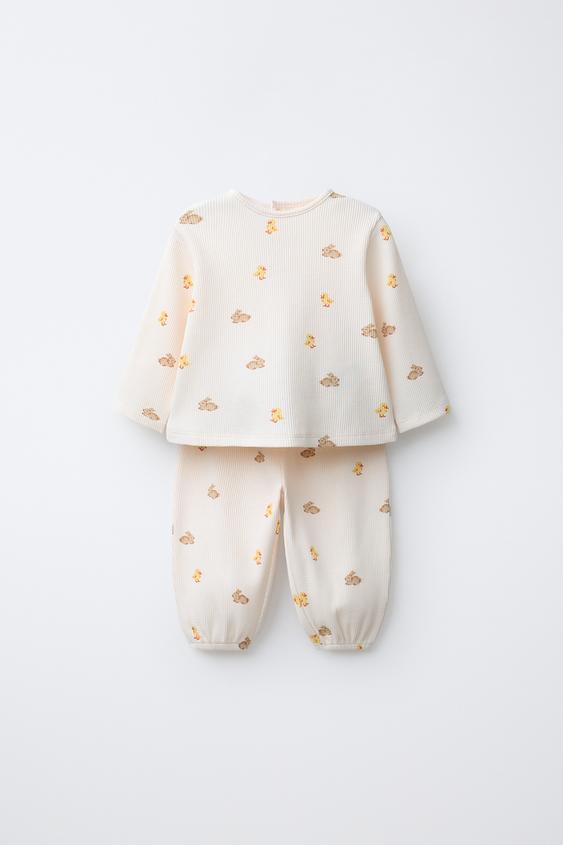 TEXTURED T-SHIRT AND BUNNY TROUSERS SET - Cream by Zara - Image 0