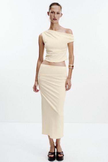 TEXTURED MIDI SKIRT - Yellow by Zara