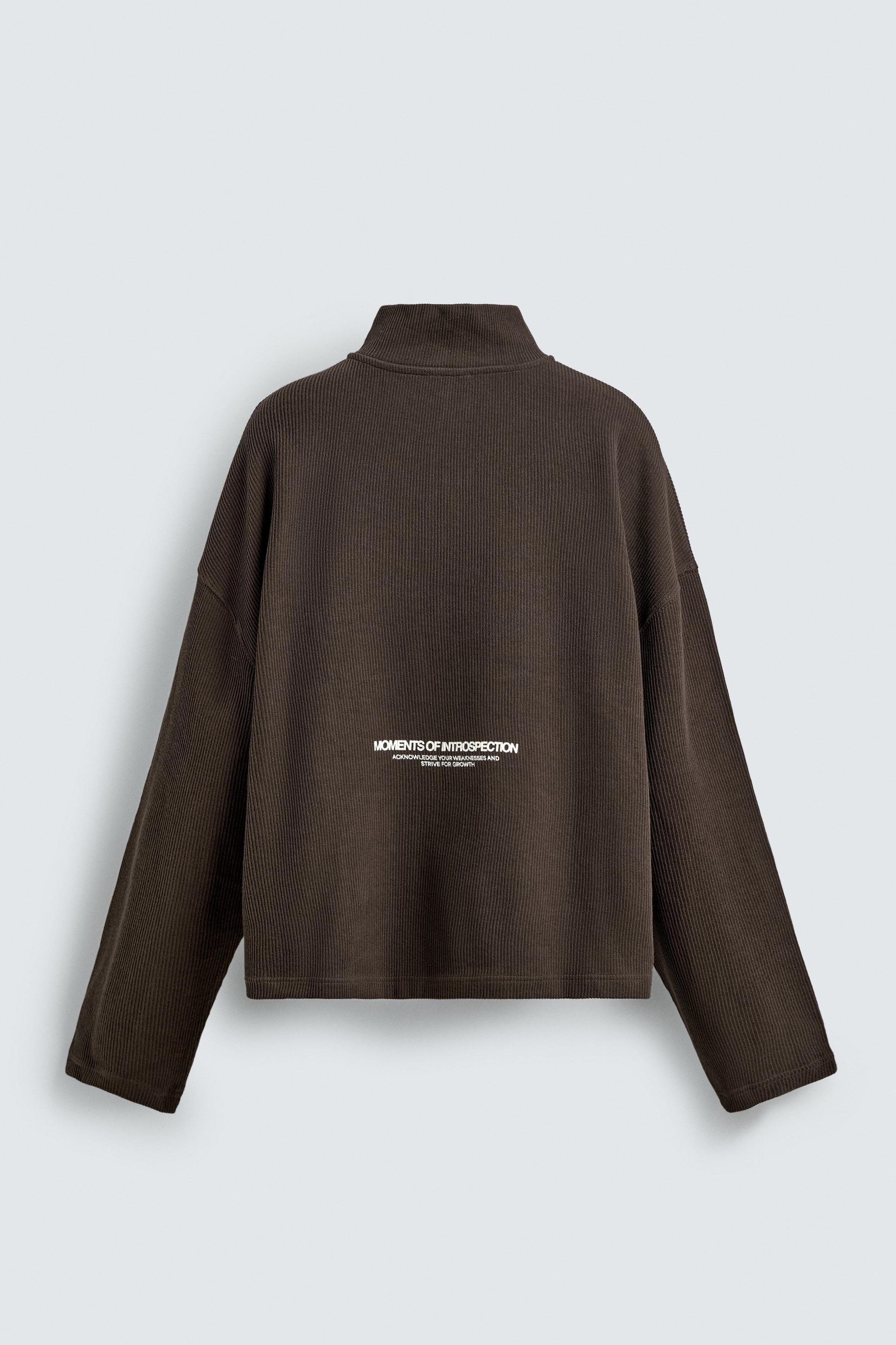 マロンだ PRINTED QUARTER-ZIP SWEATSHIRT - Chocolate brown | ZARA South Africa
