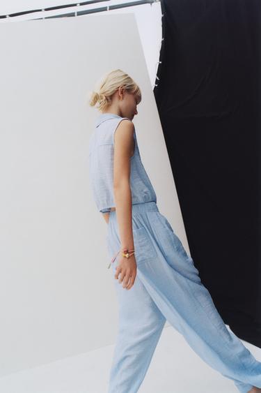 CREASED EFFECT TROUSERS - Blue by Zara