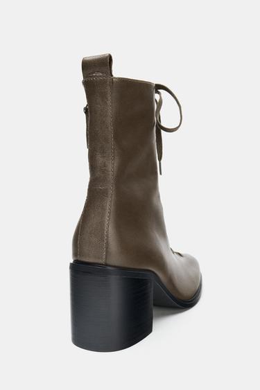 BOTTINES À LACETS EN CUIR - Gris taupe de Zara - Image 6