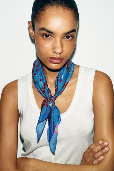 Zara PAISLEY PRINT SILK SCARF - Bluish