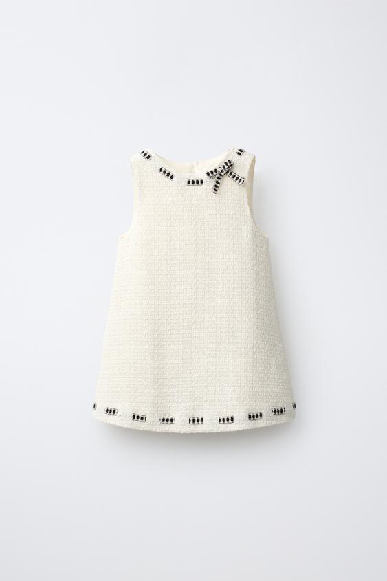 TEXTURED PINAFORE DRESS WITH BOW - Ecru by Zara - Image 0