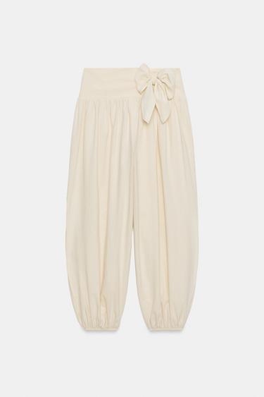 PANTALON BOUFFANT AVEC NŒUD - Beige clair de Zara - Image 7