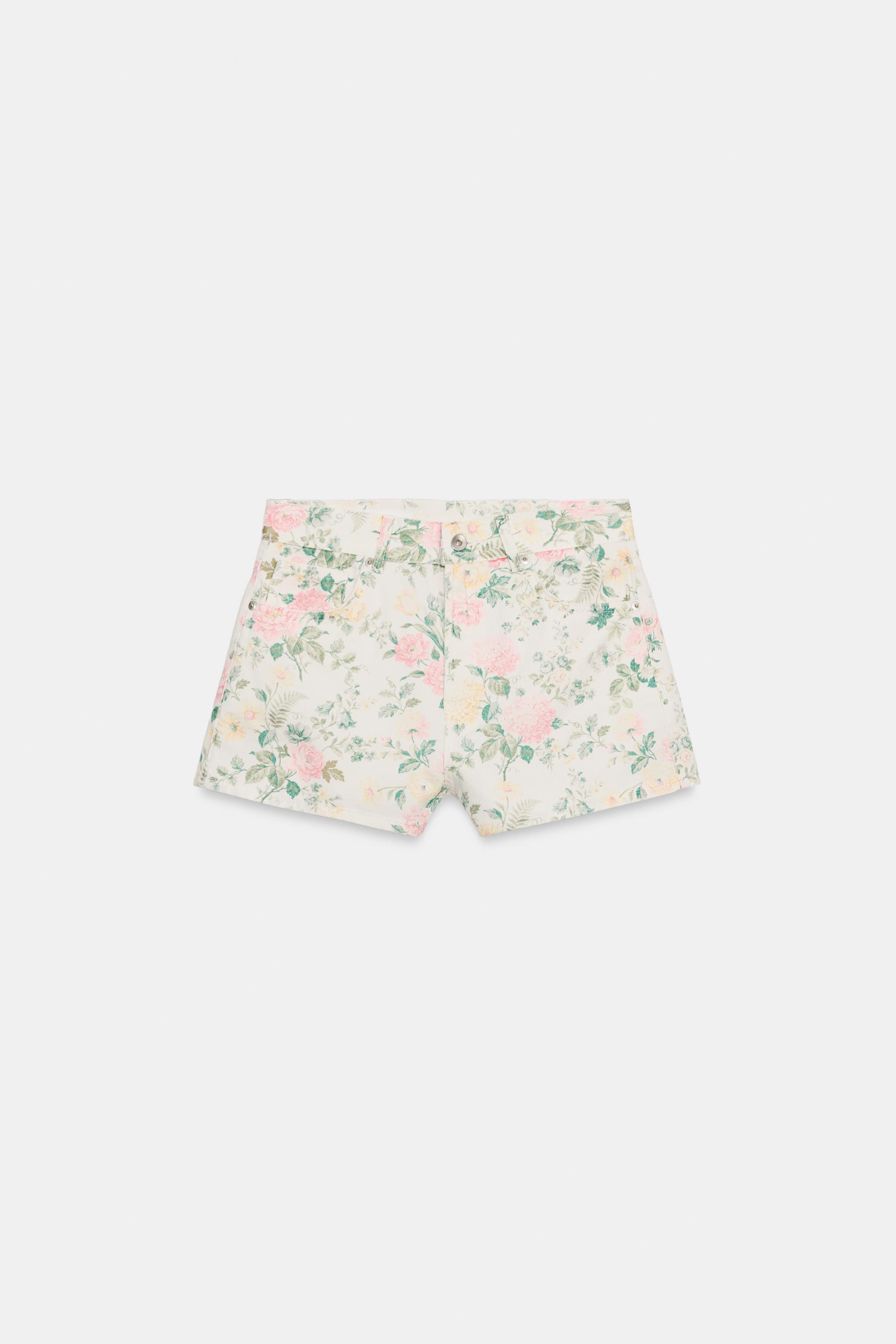 Женские шорты Zara HIGH-WAISTED TRF FLORAL DENIM SHORTS — фото 6