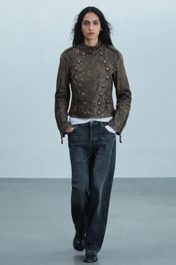 Zaras JACKA MED KNAPPAR 100% SKINN ZW COLLECTION - Brun - Bild 0