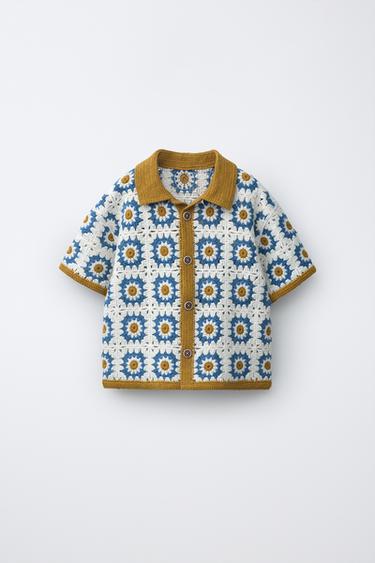 CHEMISE EN MAILLE CROCHET SOLEIL - Sable / Bleu de Zara