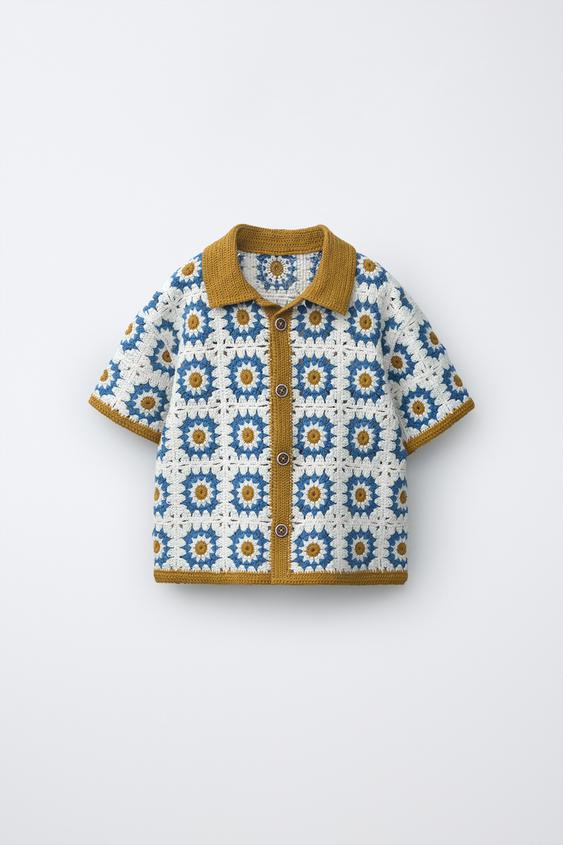 CAMISA PUNTO CROCHET SOLES - Arena / Azul de Zara - Imagen 0
