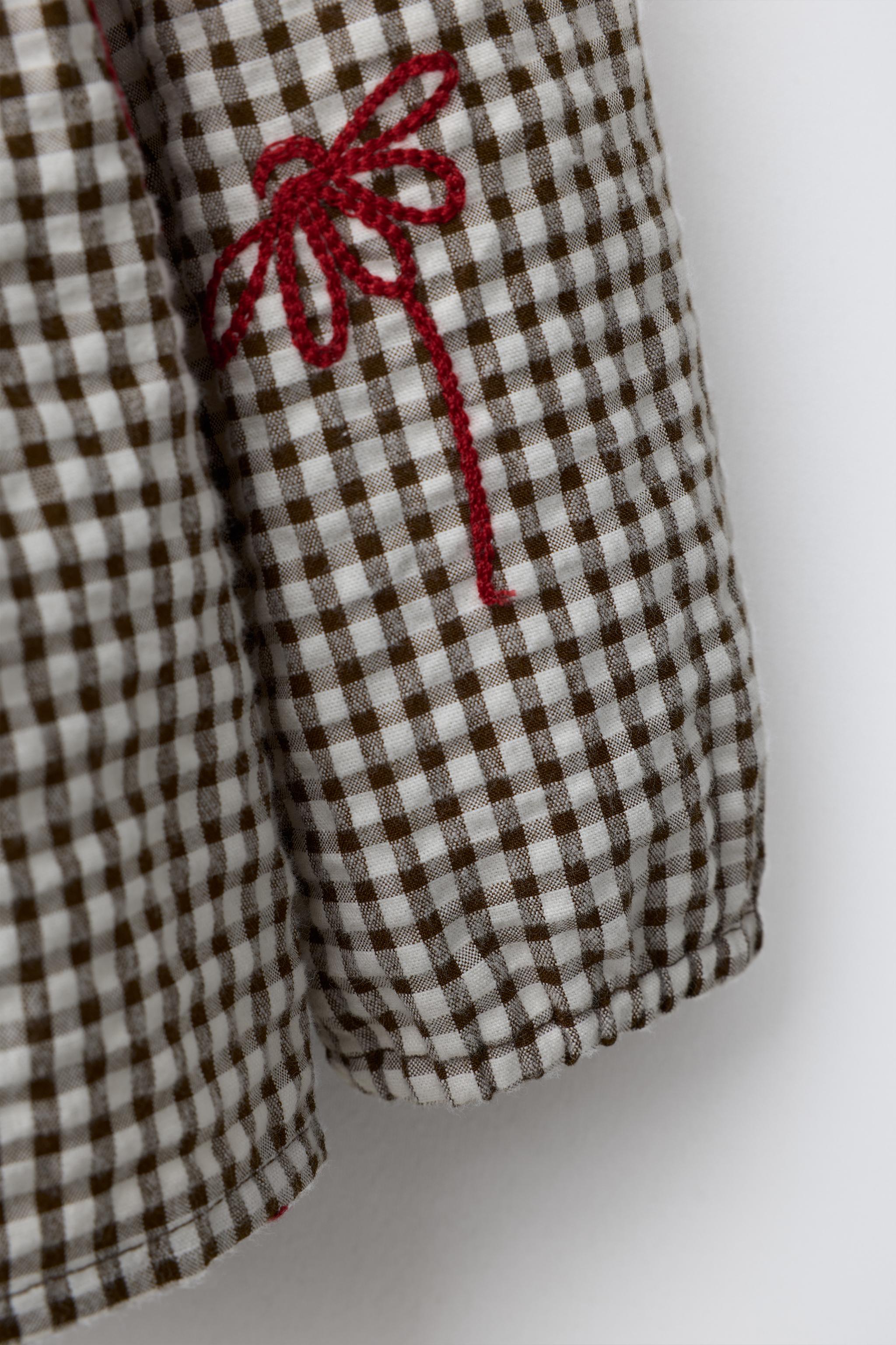 BLOUSE À CARREAUX VICHY ET FLEURS BRODÉES