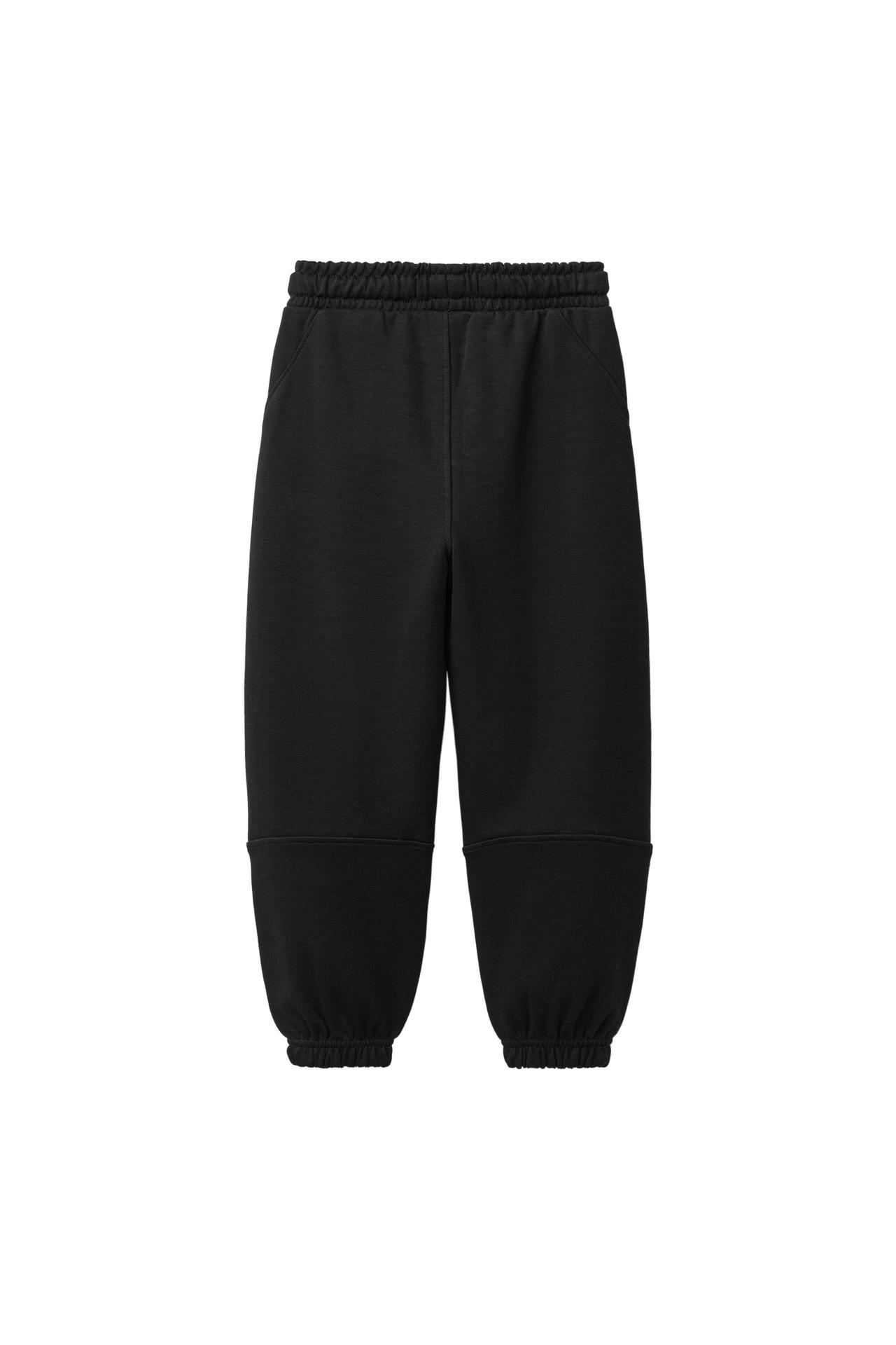 CONTRASTING PIQUÉ BALLOON PANTS — Black
