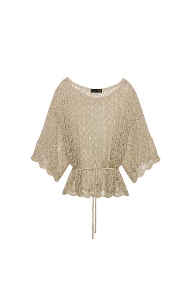 METALLIC THREAD KNIT TOP WITH BELT - Gold by Zara
