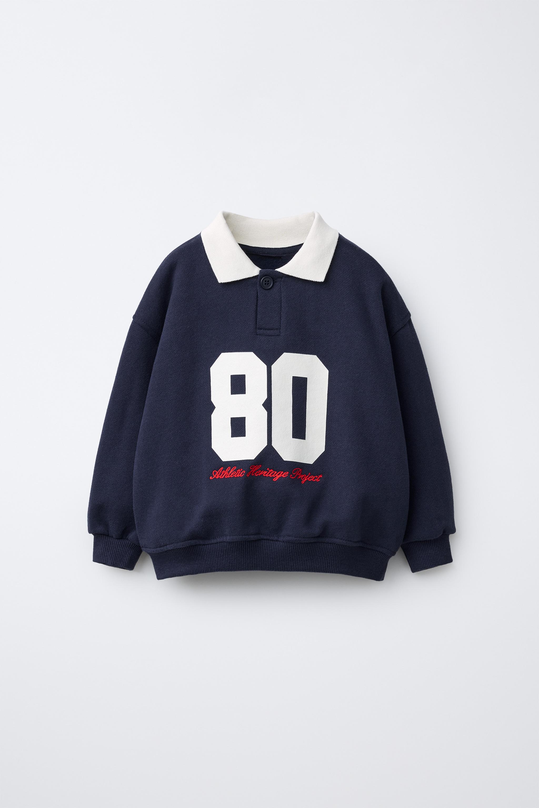 NUMBER PRINT POLO SWEATSHIRT