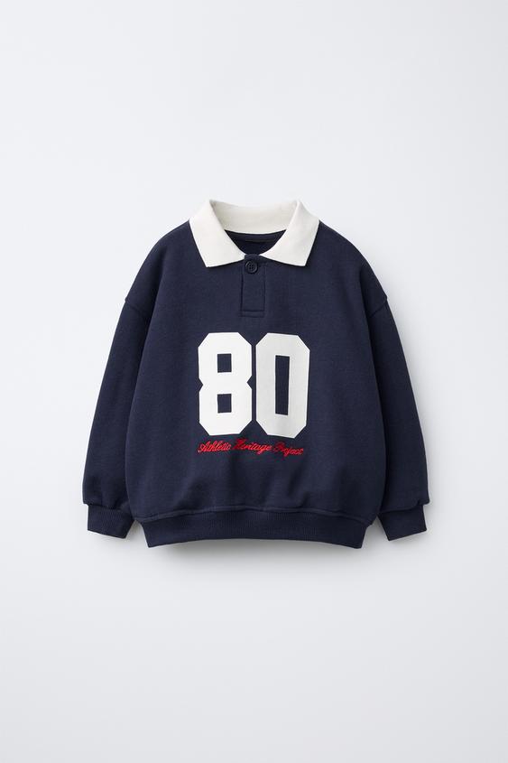 NUMBER PRINT POLO SWEATSHIRT - Navy blue by Zara - Image 0