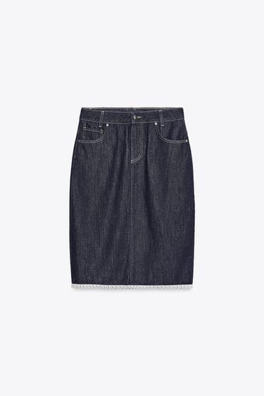 Z1975 LACE TRIM DENIM MIDI SKIRT - Blue by Zara
