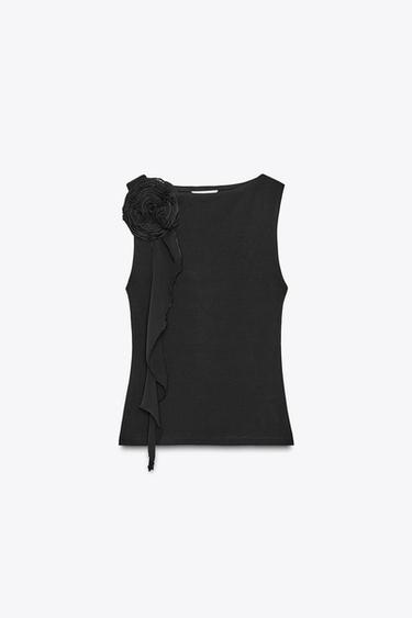 TOP À FLEUR SANS MANCHES - Noir de Zara - Image 4