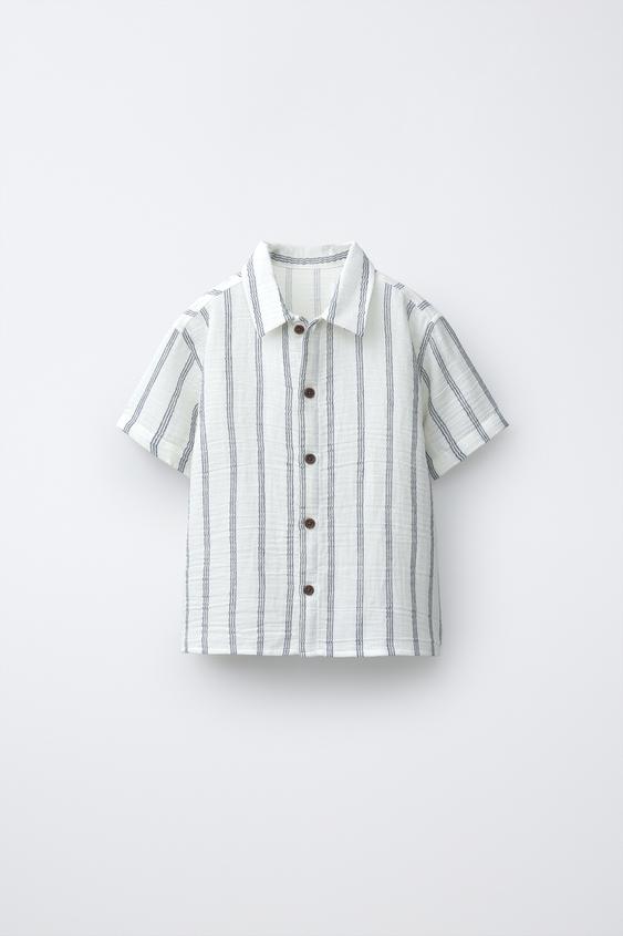 CAMISA TEXTURA RAYAS - Crudo claro de Zara - Imagen 0