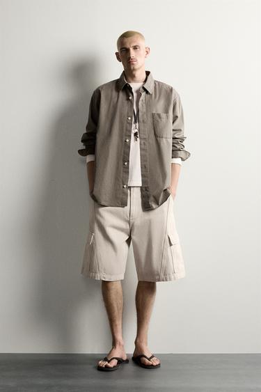 RELAXED FIT CARGO BERMUDA SHORTS WITH SEAM DETAIL - Stone by Zara