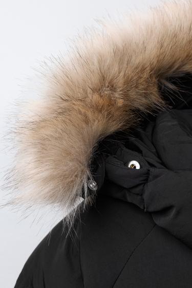 WATER-REPELLENT FEATHER DOWN PUFFER JACKET WITH DETACHABLE FAUX FUR HOOD - Black by Zara - Image 7