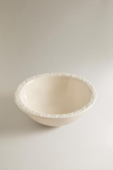 EARTHENWARE BOWL WITH RAISED-DESIGN EDGE - Cream by Zara - Image 1