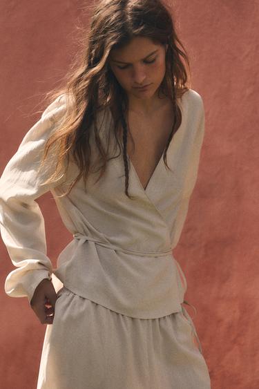 WRAPPED KIMONO SHIRT - Mid-ecru by Zara