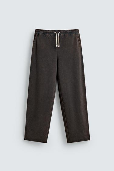 WASHED STRAIGHT-LEG JOGGER TROUSERS - Anthracite grey by Zara