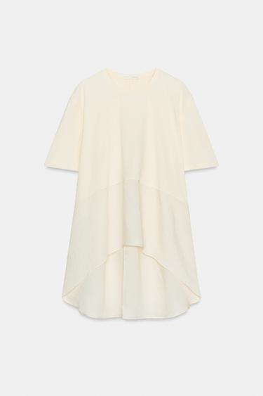 Zara OVERSIZED COMBINED T-SHIRT - Ecru