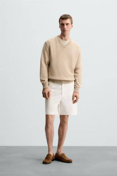 BERMUDA COM ESTRUTURA DE CANVAS - Branco-marfim da Zara - Imagem 0