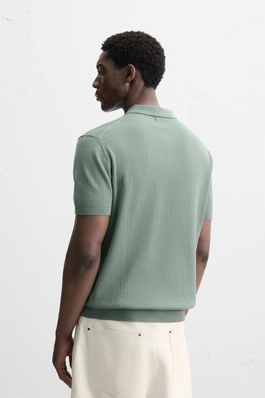 RIB KNIT POLO SHIRT - Blue green by Zara - Image 2