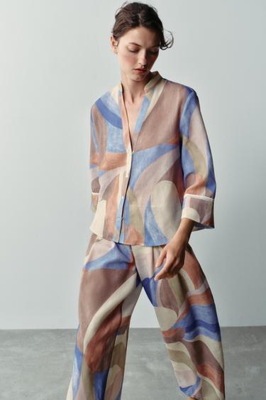 GEMUSTERTES HEMD MIT SPITZE - Bunt von Zara