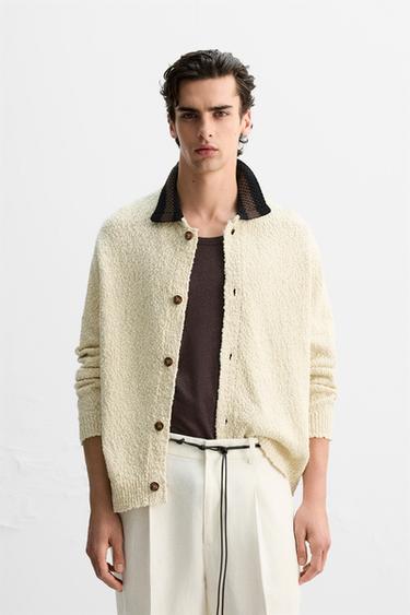 CARDIGAN MED KRAVE I KONTRAST - råhvid fra Zara