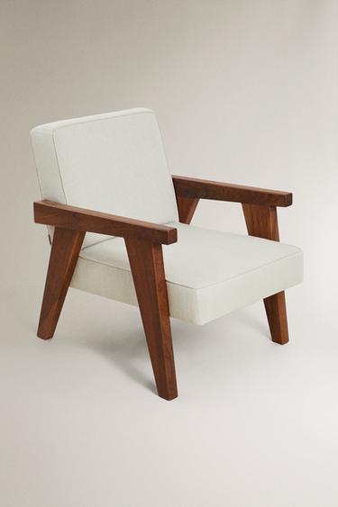 ZARA HOME BY BLASCO UPHOLSTERED WALNUT ACCENT CHAIR — Ecru 2