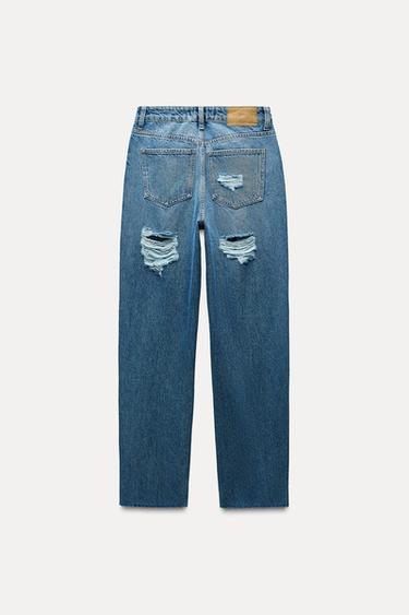 JEANS Z1975 STRAIGHT MIT HOHEM BUND UND RISSEN - Mittelblau von Zara