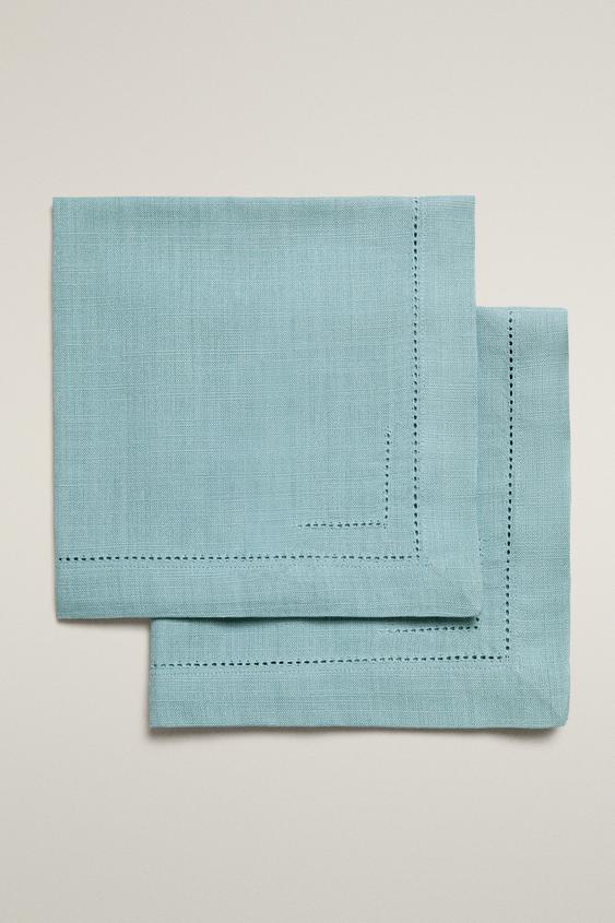 PACK OF HEMSTITCHED COTTON NAPKINS (PACK OF 2) - Bluish by Zara - Image 0