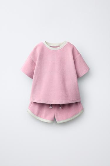 PLAIN TOWELLING T-SHIRT AND BERMUDA SHORTS SET - Pink / White by Zara - Image 0