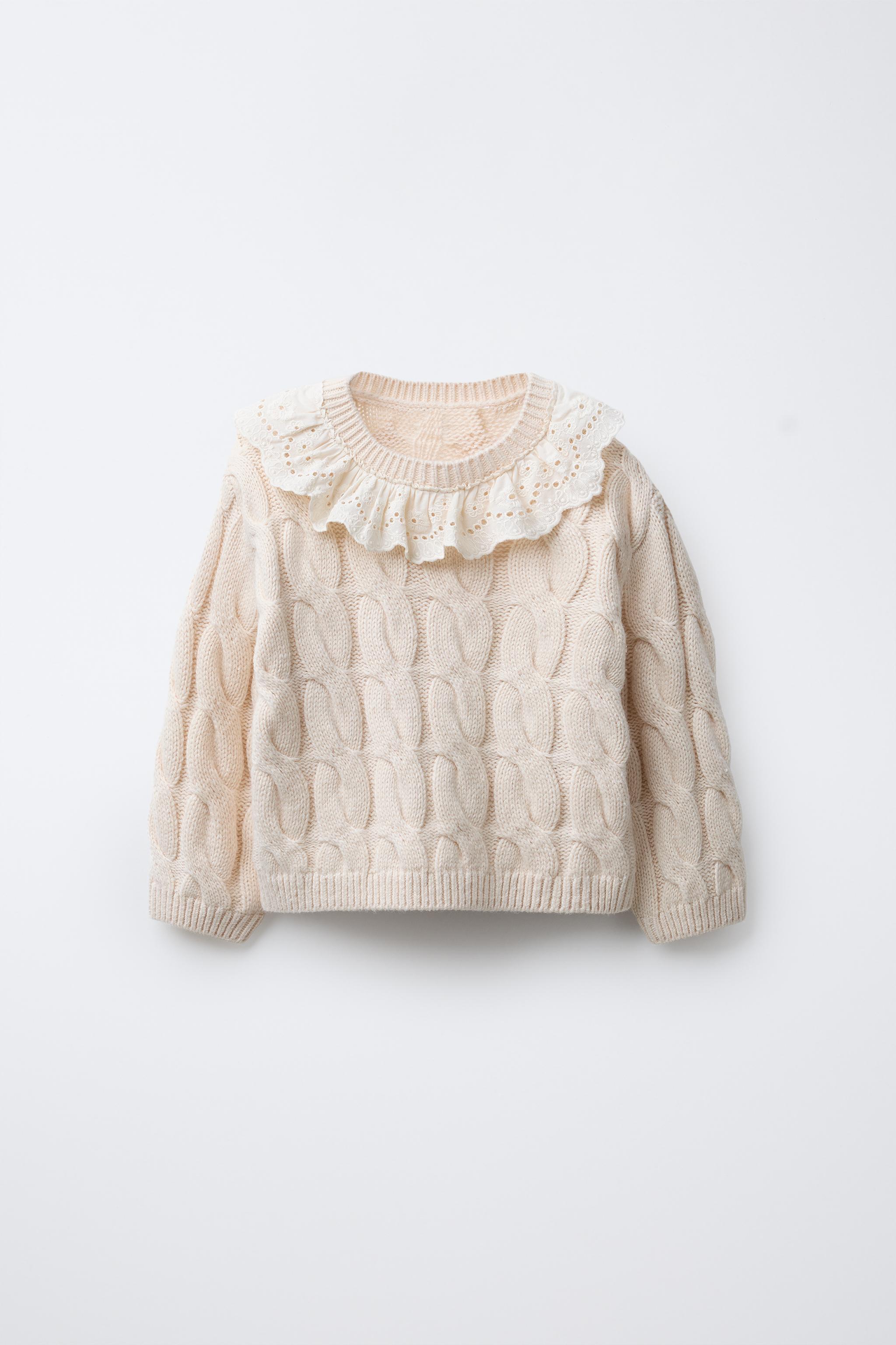 CABLE KNIT SWEATER WITH LACE COLLAR