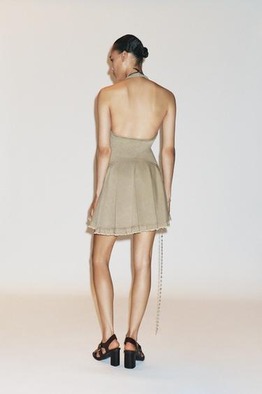 ROBE COURTE GODETS - Kaki clair de Zara - Image 4